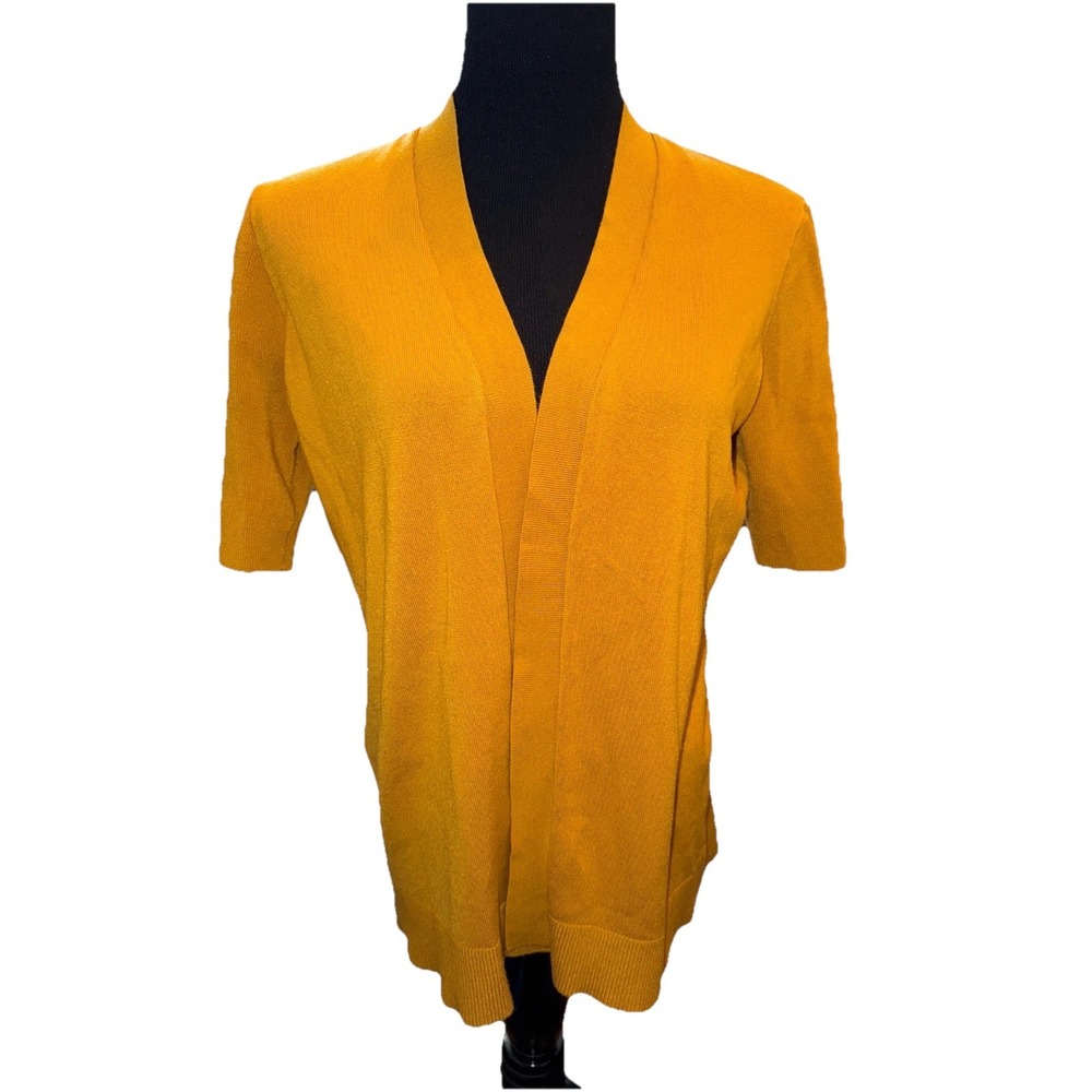 Grace‎ The Perfect Fit Cardigan Sweater Womens Large Mustard Rayon Open Front